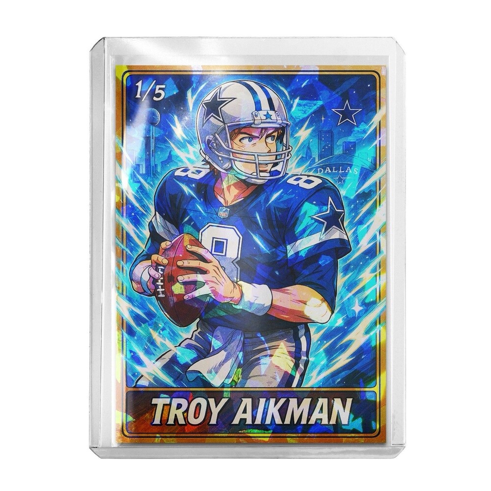 Troy Aikman 1/5 SP Cracked Ice Holo Anime Manga Trading Card 918 Customs